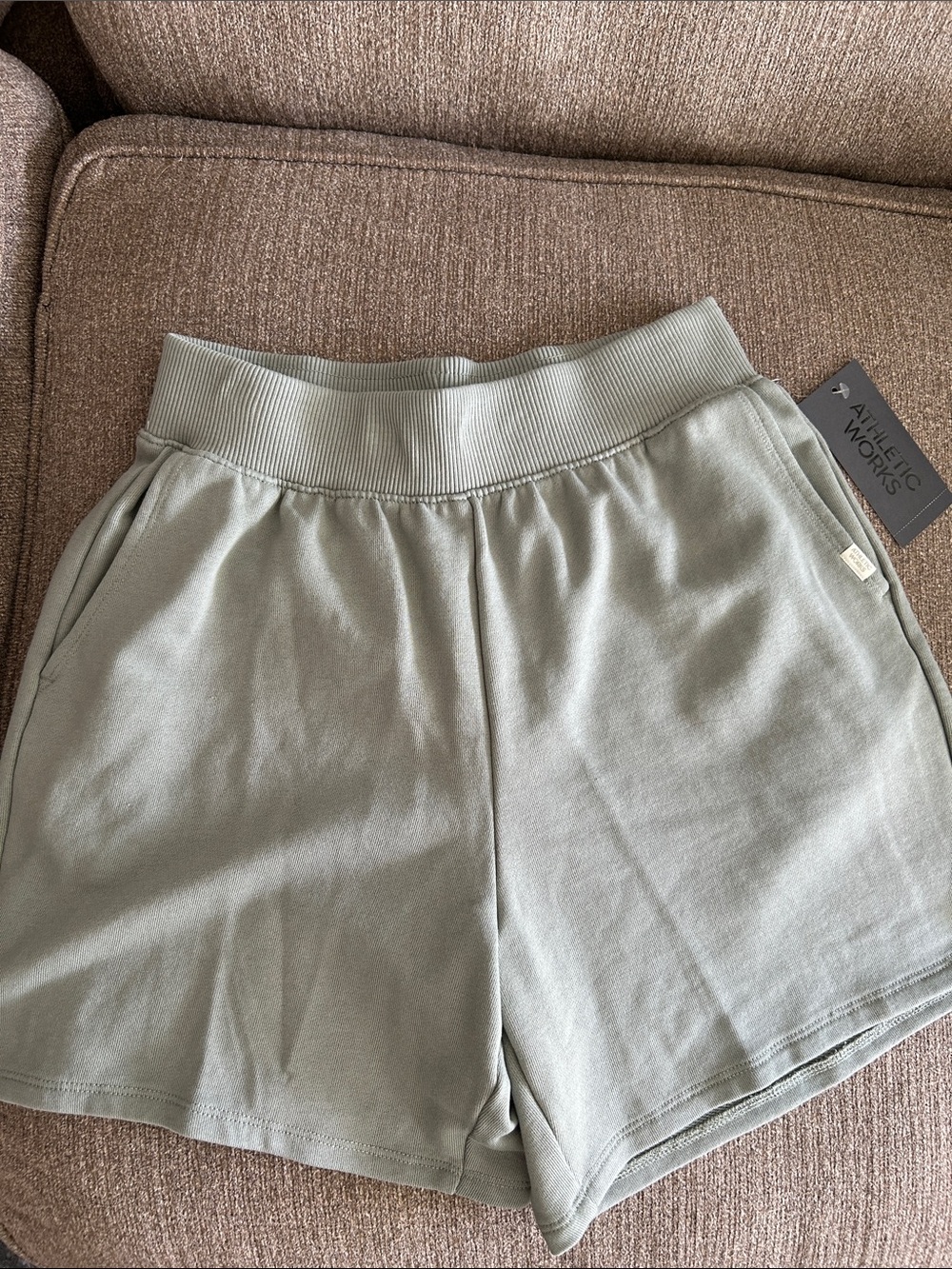 Athletic Works Women's Sage Green Ribbed Waist Athletic Shorts